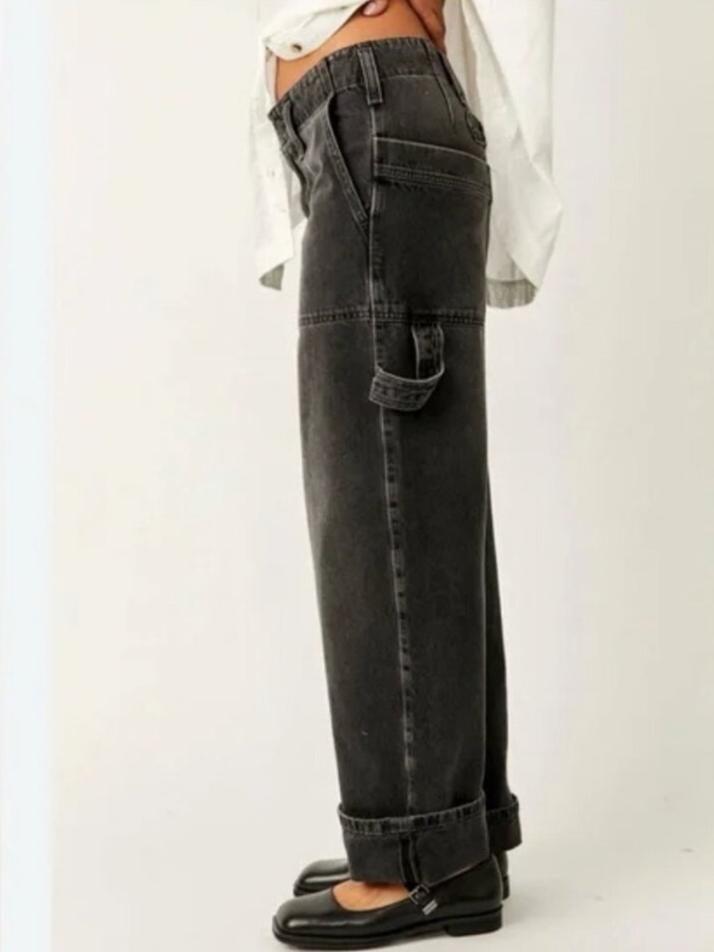 Free People Major Leagues Mid-Rise Cuffed Jeans Vintage Black Size 31